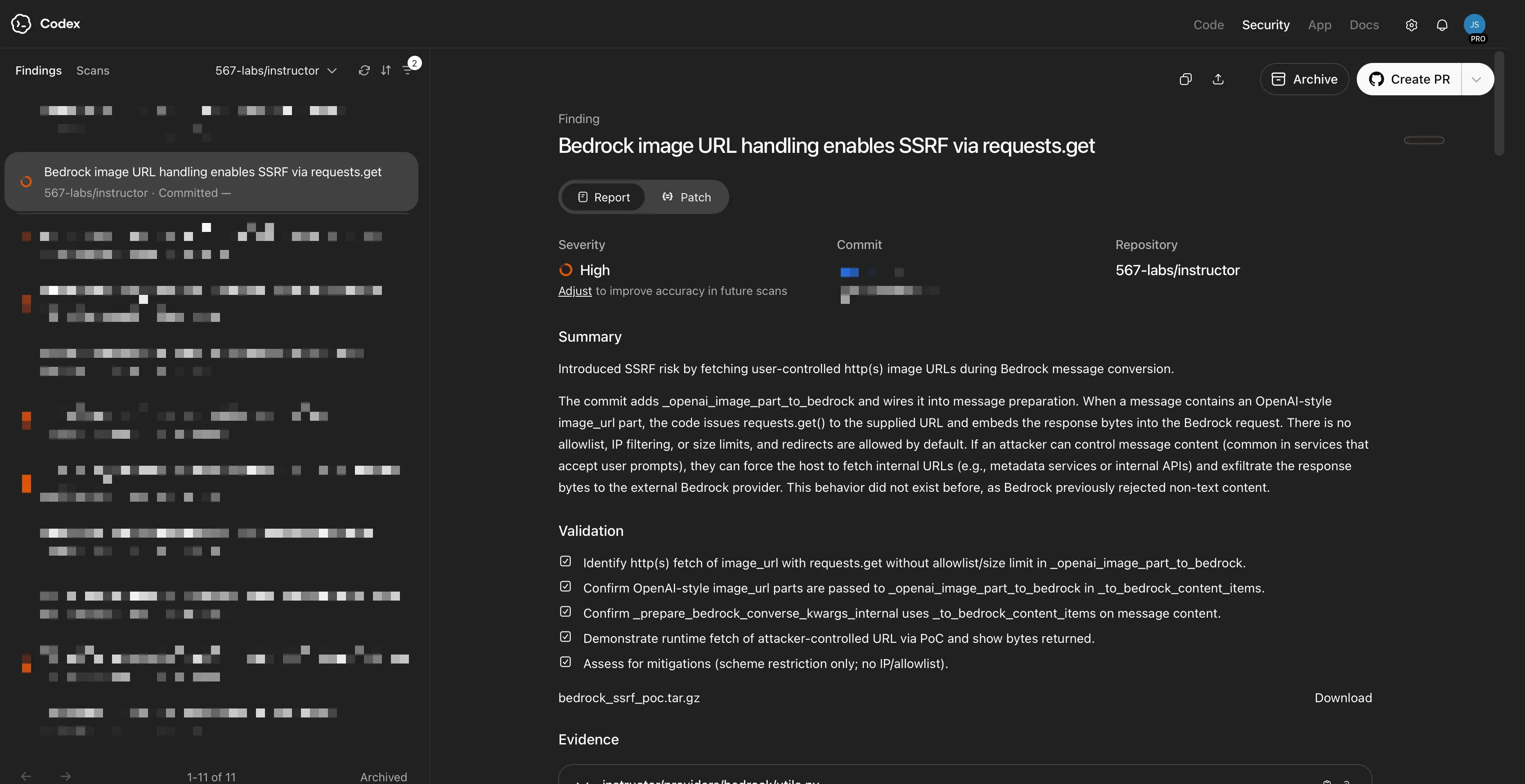 Recommended findings view