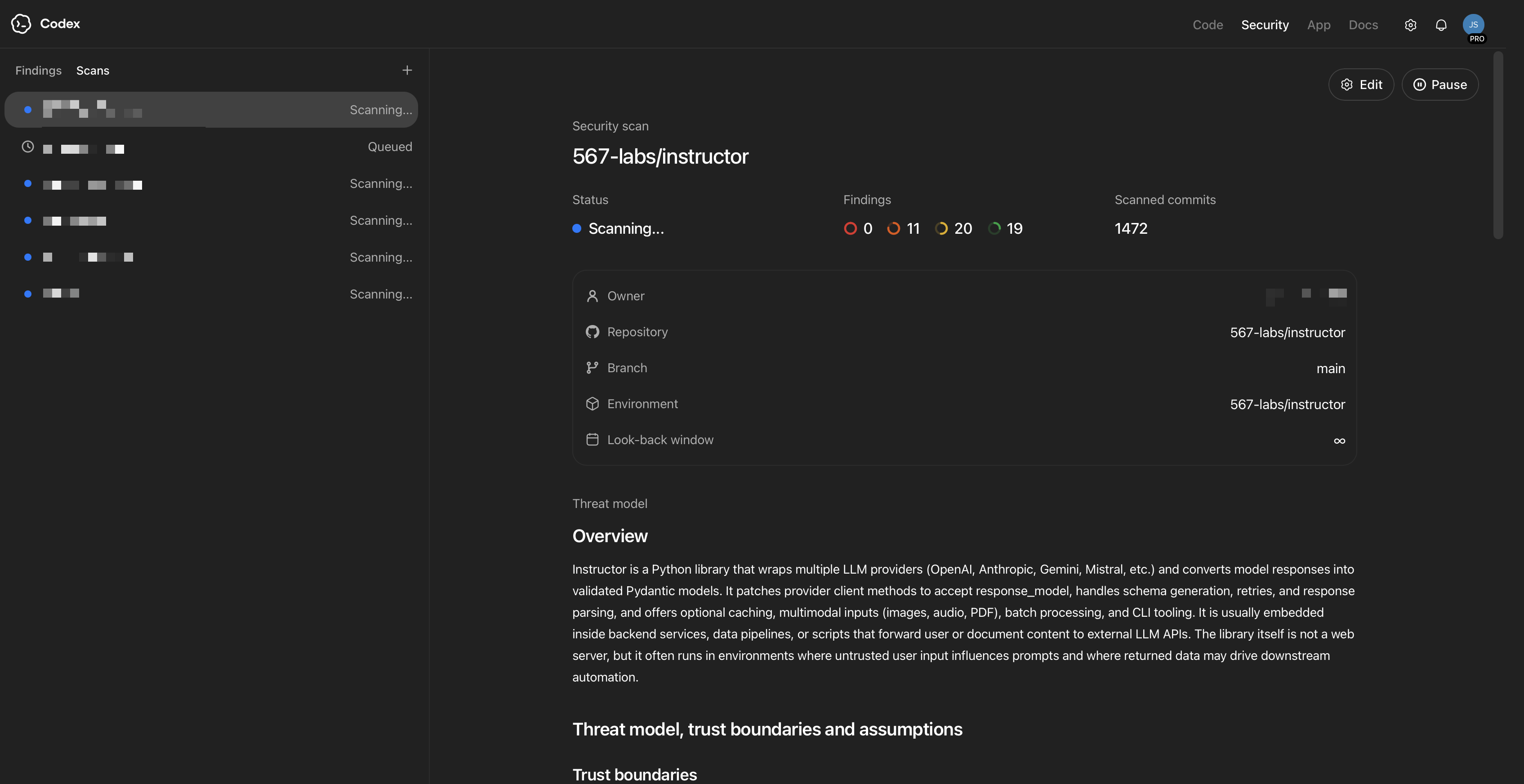 Threat model editor in Codex Security