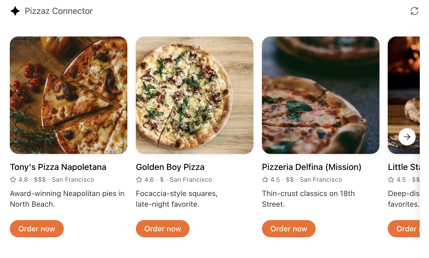 Pizzaz 輪播元件的螢幕擷取畫面