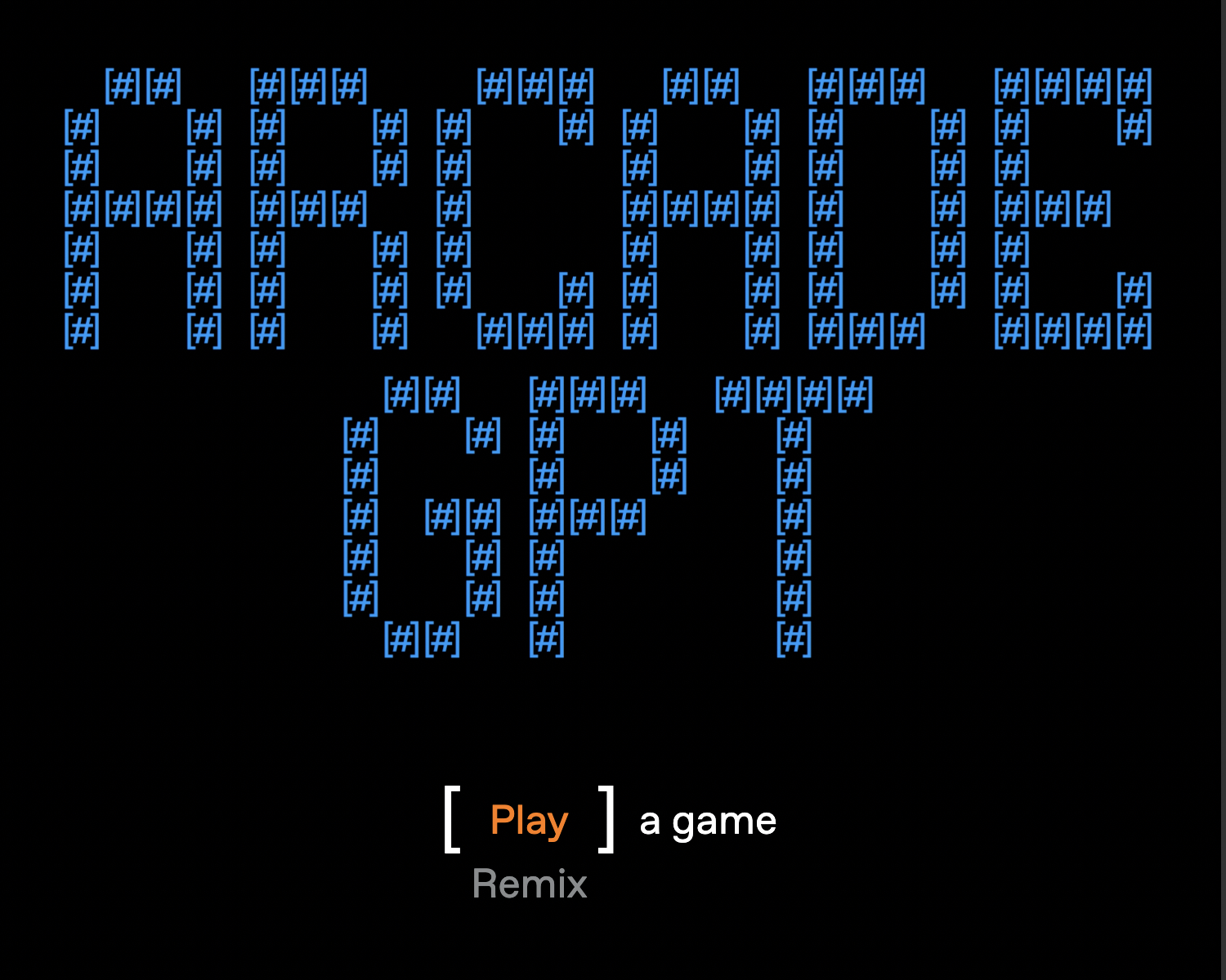 ArcadeGPT 標題畫面的螢幕擷取畫面