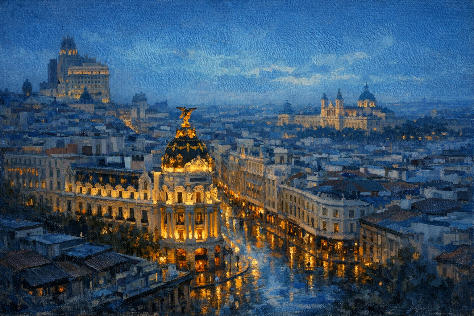 Stylized city cover for Madrid