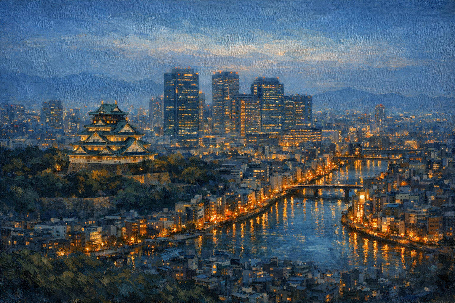 Stylized city cover for Osaka
