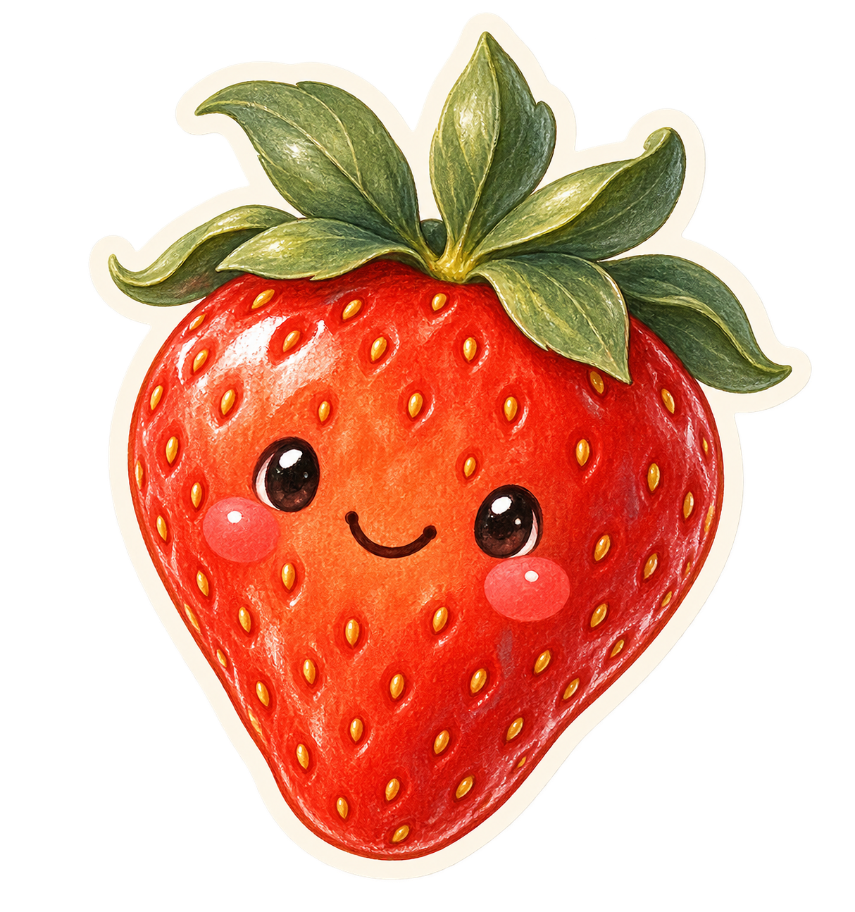 Transparent strawberry character sticker with a close-fitting die-cut border