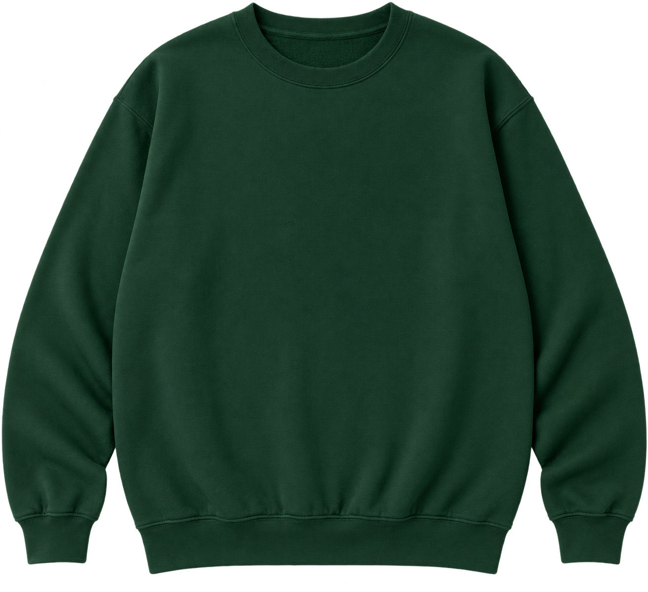 Transparent product photograph of a blank forest-green crew-neck sweatshirt