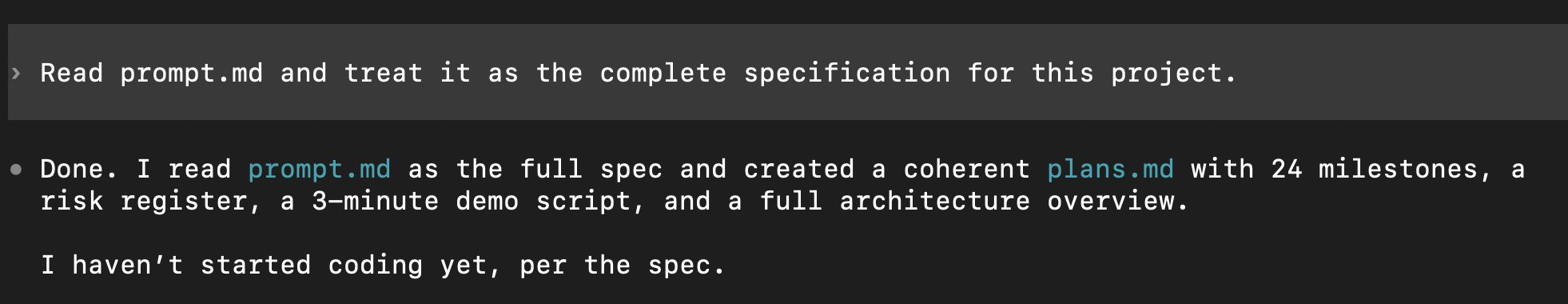 Prompt used to kickstart the Codex run
