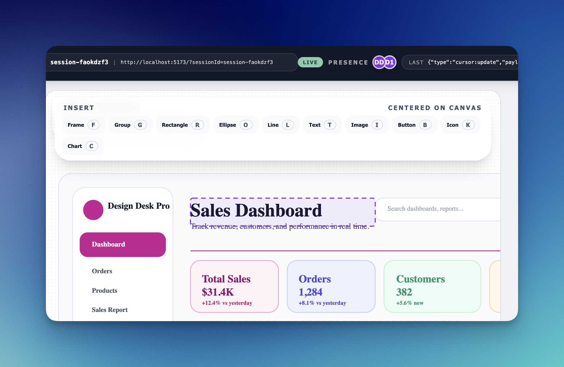 Live collaboration with a teammate in the design tool