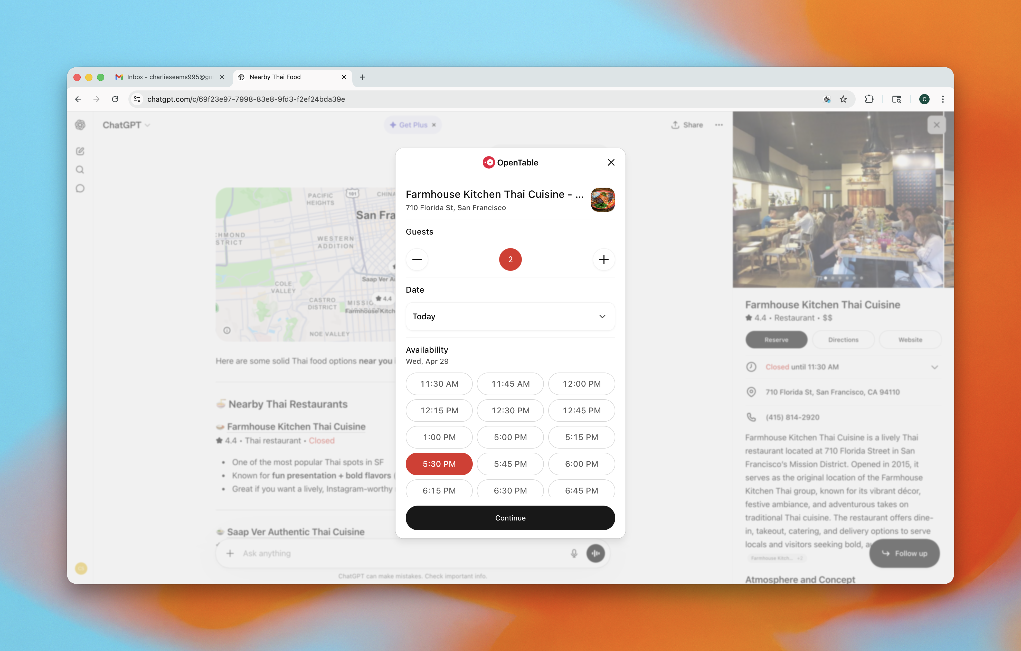 Reservation modal opened from Reserve button