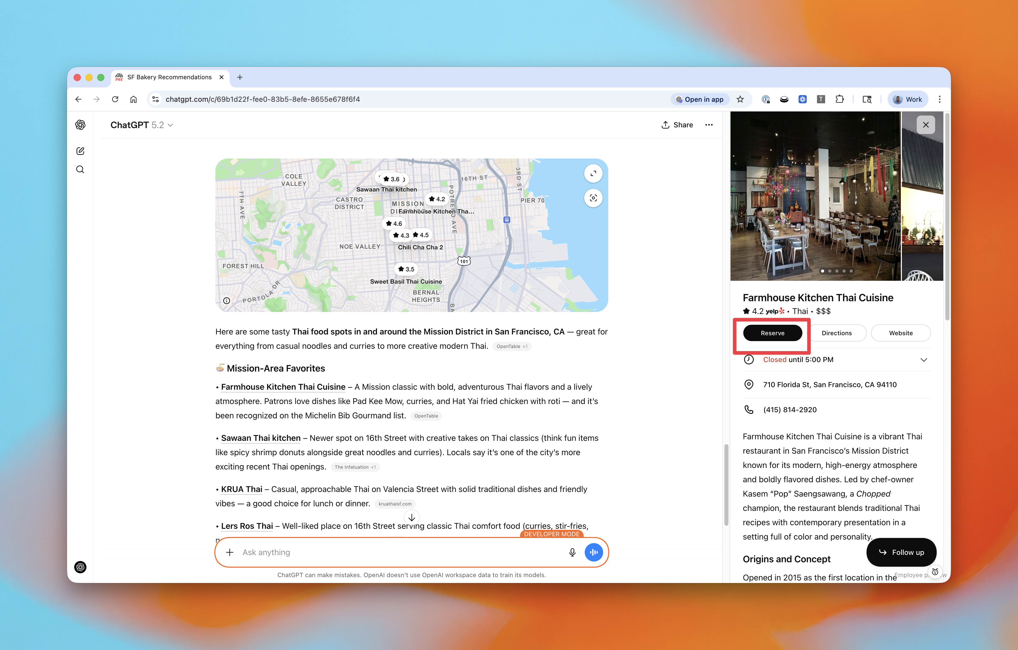 Reserve button in restaurant UI