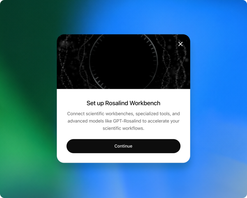 The Set up Rosalind Workbench dialog with a Continue button.