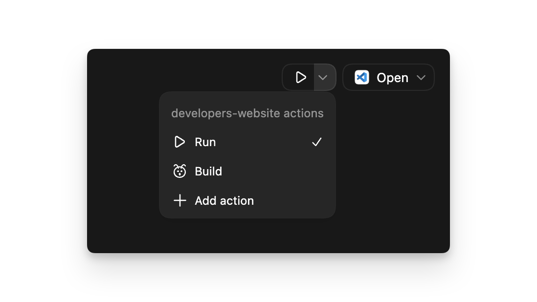 Project actions list shown in Codex app settings