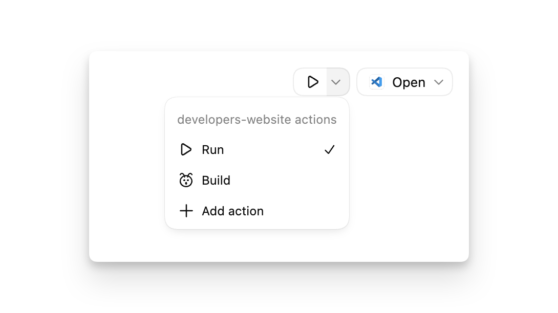 Project actions list shown in Codex app settings