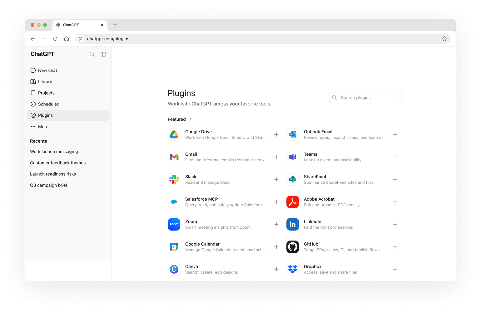 The ChatGPT Work plugin directory