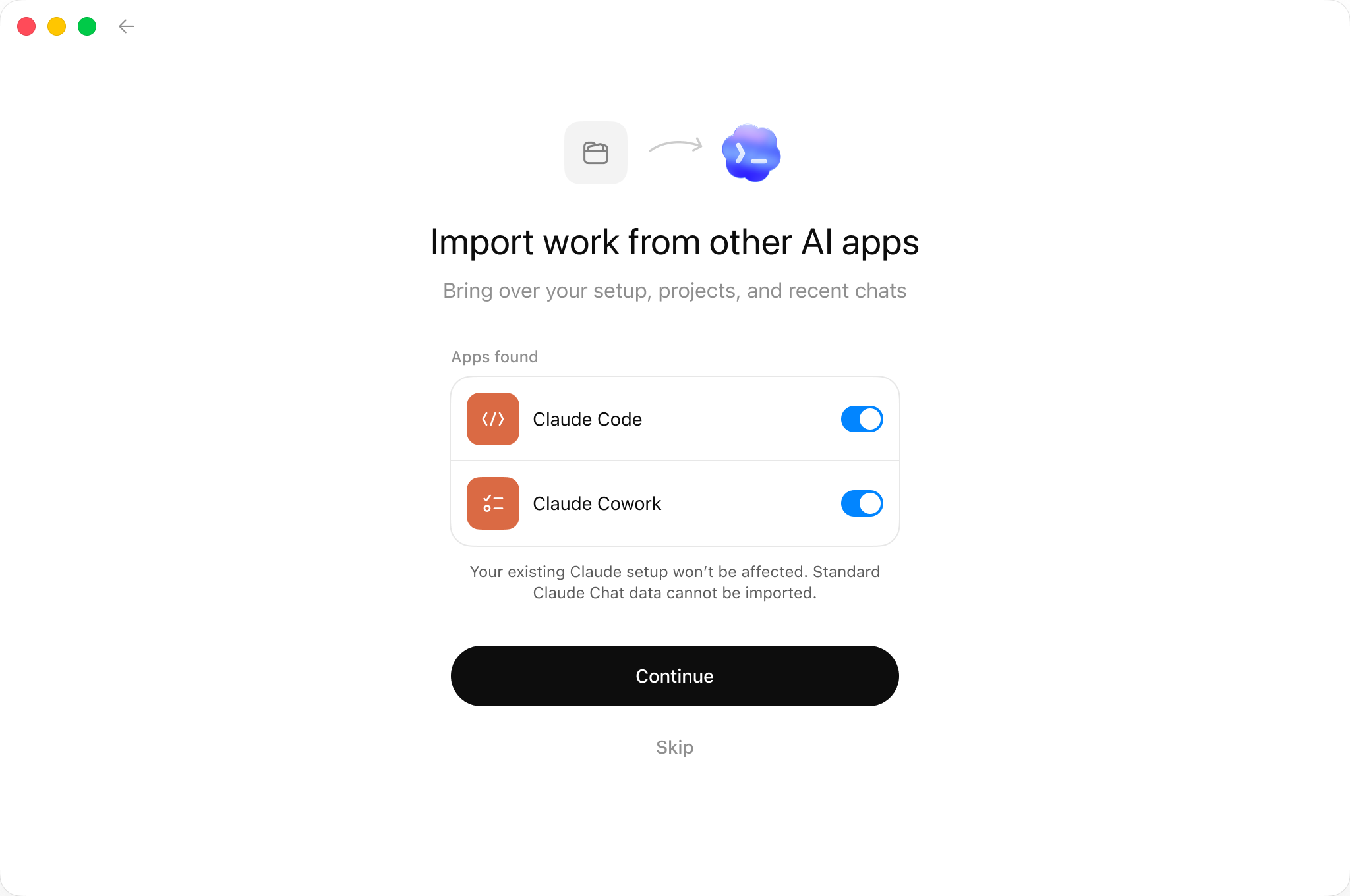 Choose the other AI apps to import from
