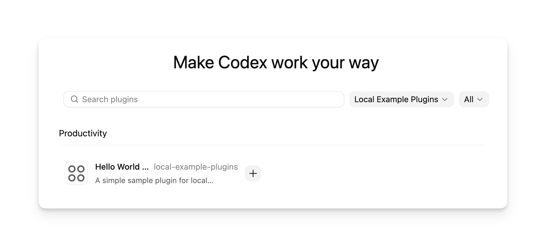 custom local marketplace in the plugin directory