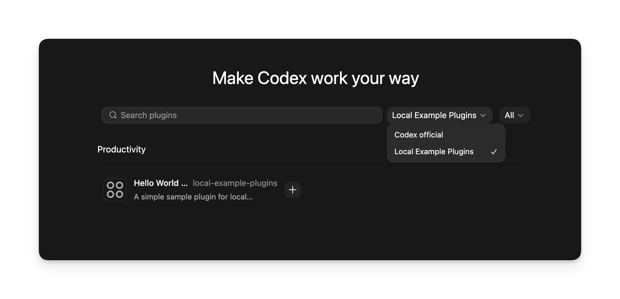 custom local marketplace in the plugin directory