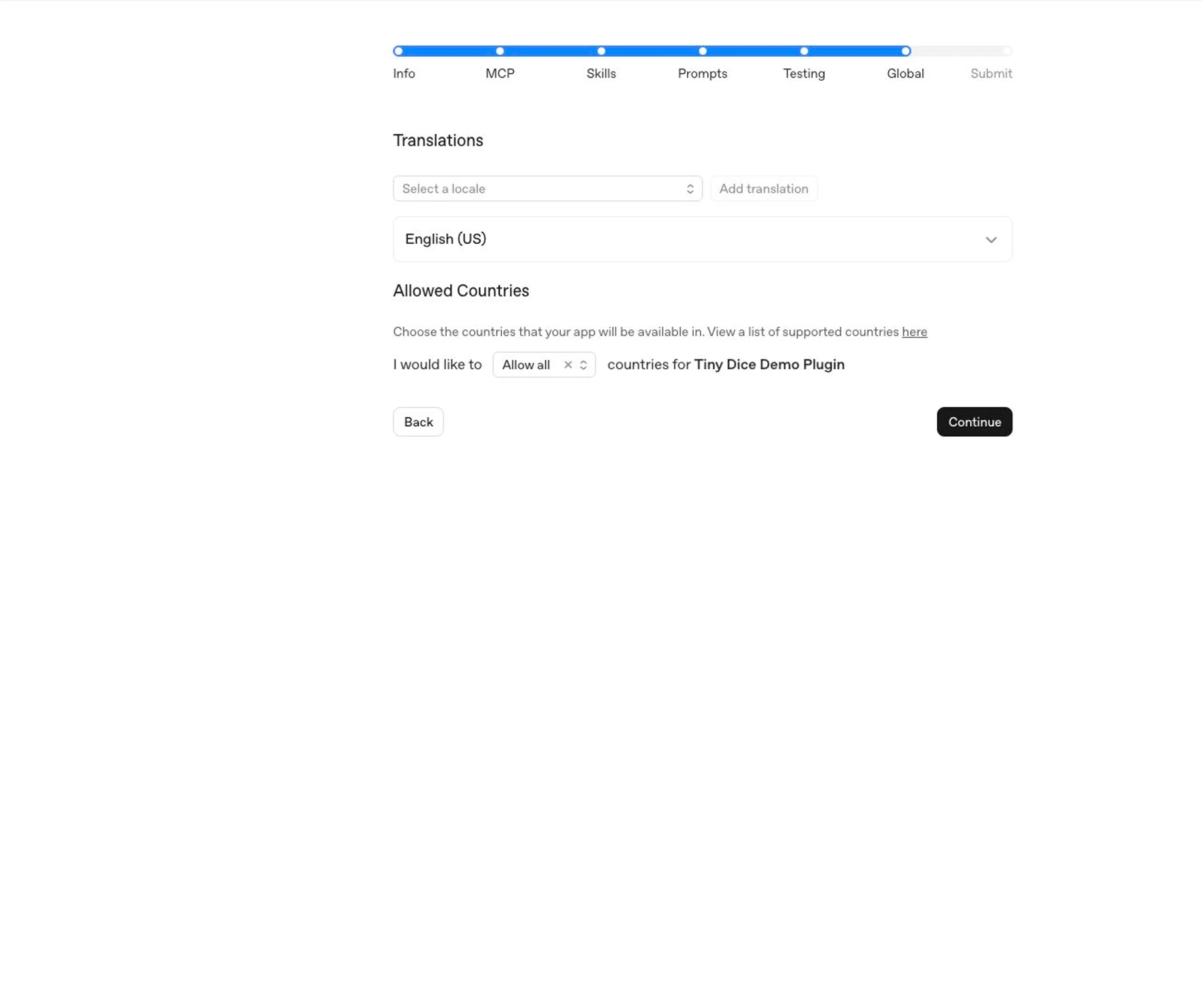 Global tab for country and region availability