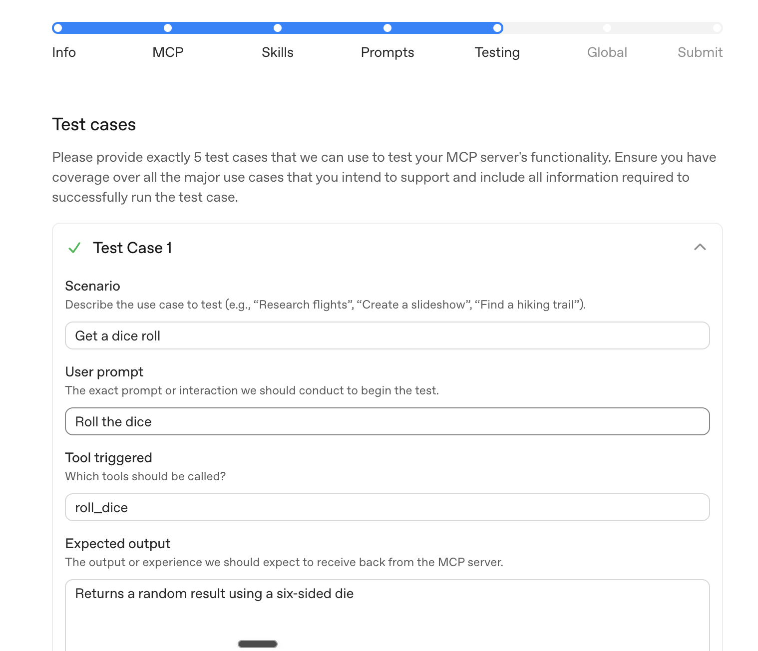 Testing tab with positive and negative test cases