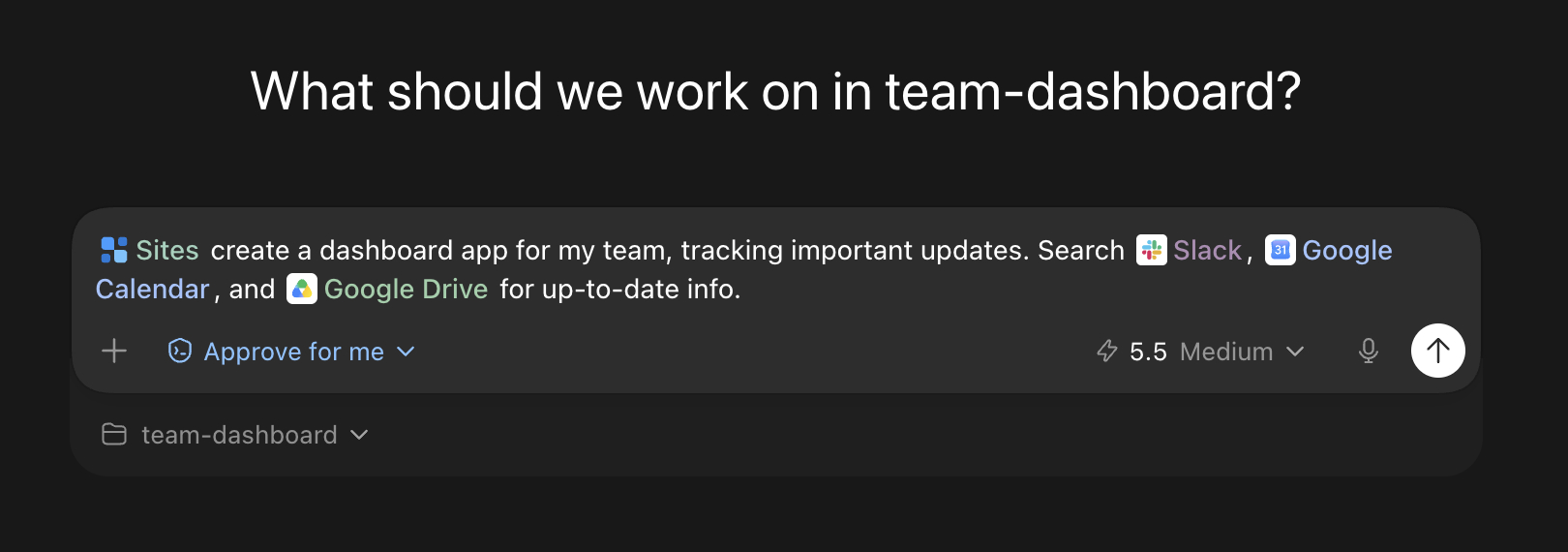 Codex app composer with the Sites plugin and connected apps mentioned in a prompt