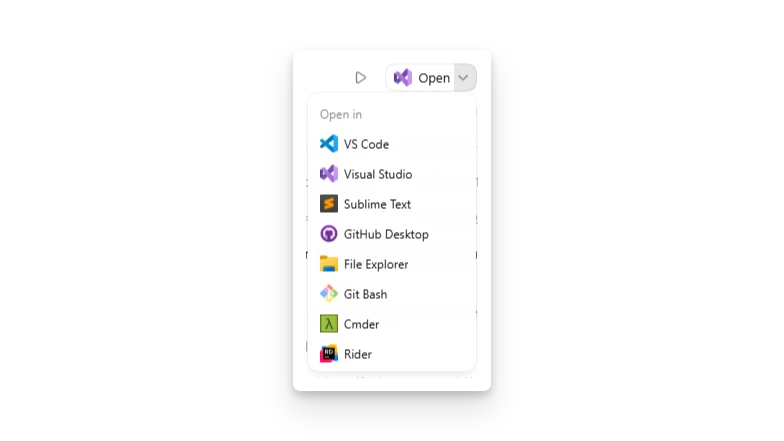 Codex app settings showing the default Open In app on Windows