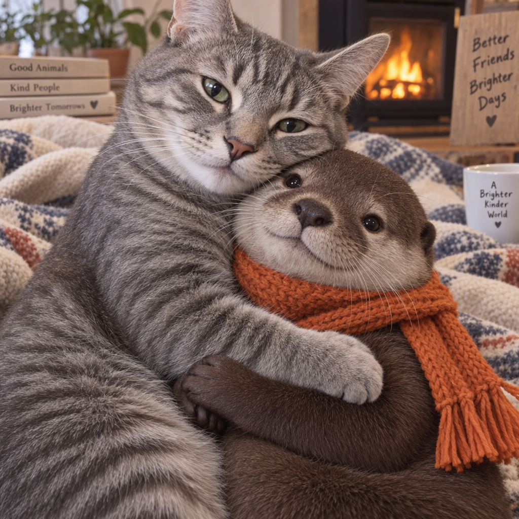 A cat and an otter