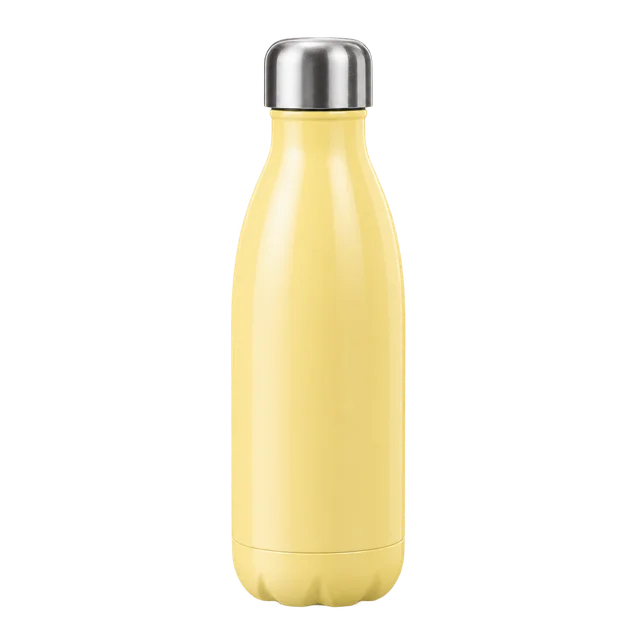 An undamaged yellow metal bottle