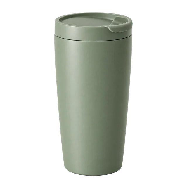 A smooth sage-green travel cup
