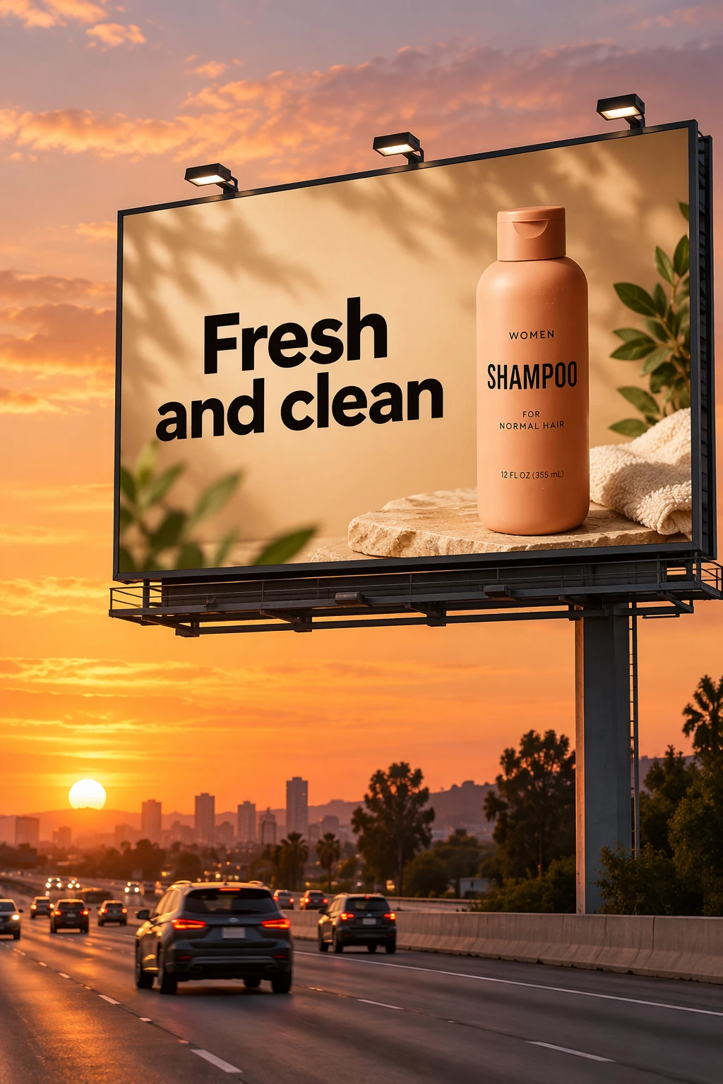 Shampoo billboard at sunset — GPT Image 2.5 Sunburst