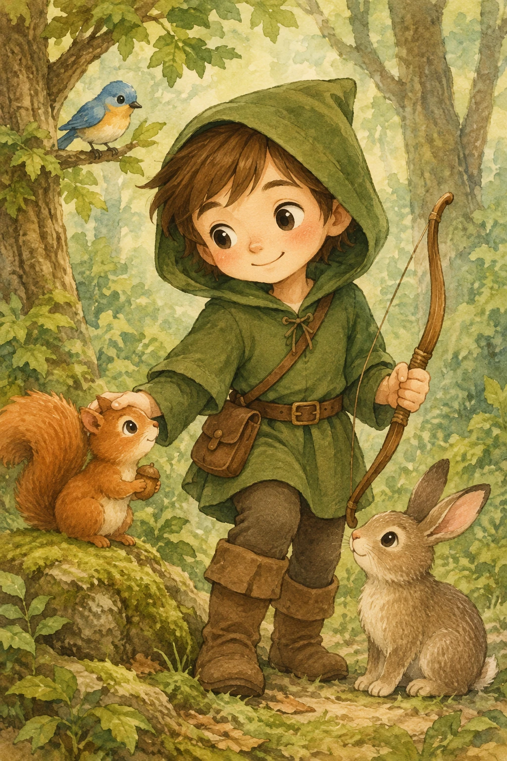 Forest hero introducing a children's book character — GPT Image 2.5 Flare