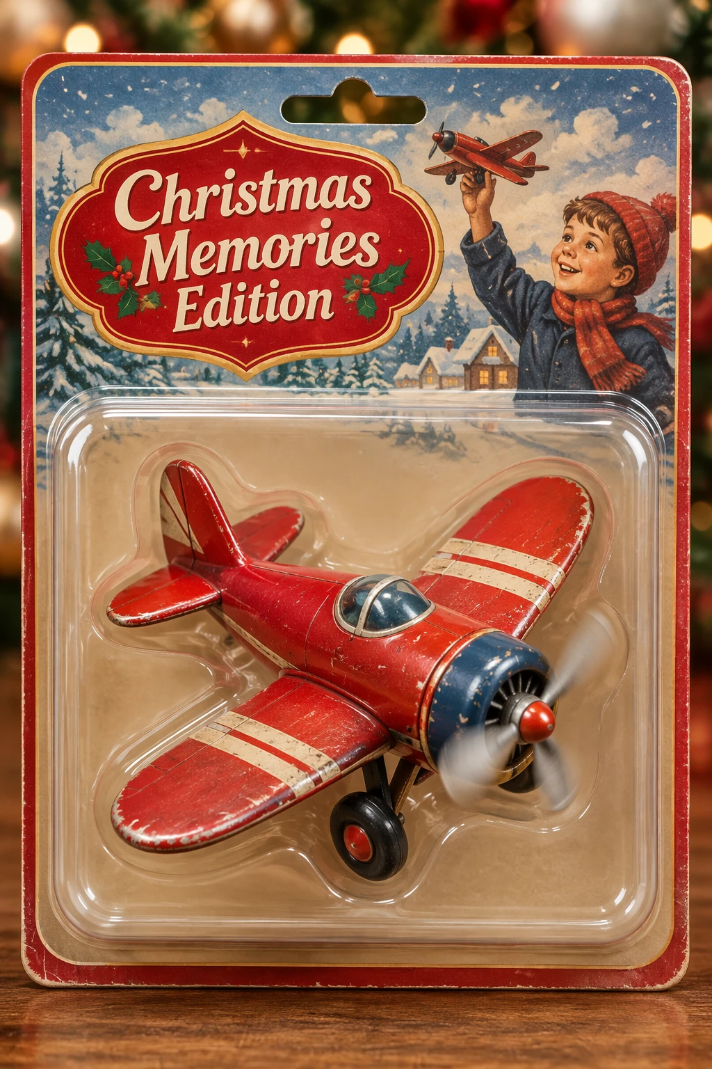 Collectible toy airplane in holiday packaging — GPT Image 2.5 Flare