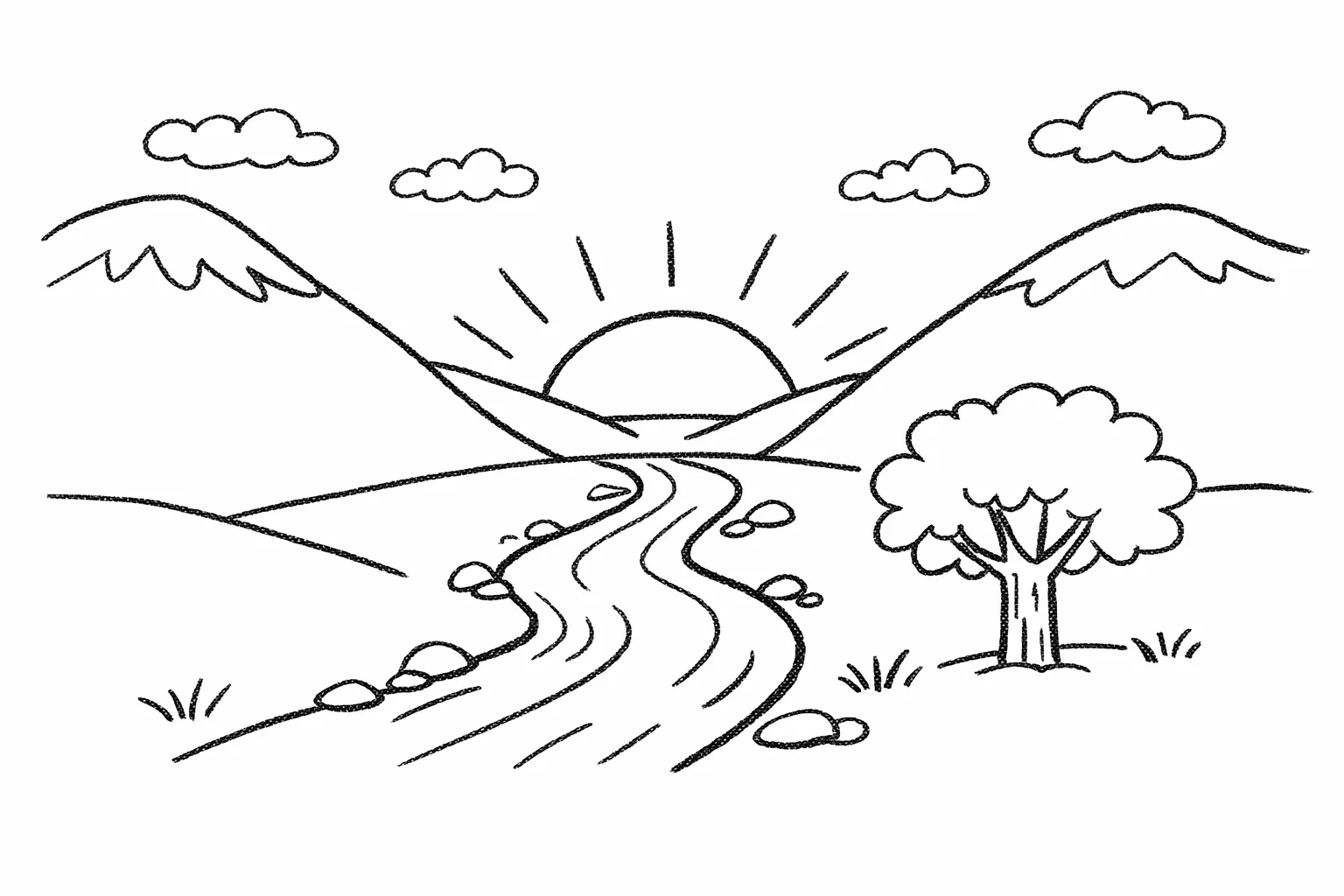 Line drawing of a river valley