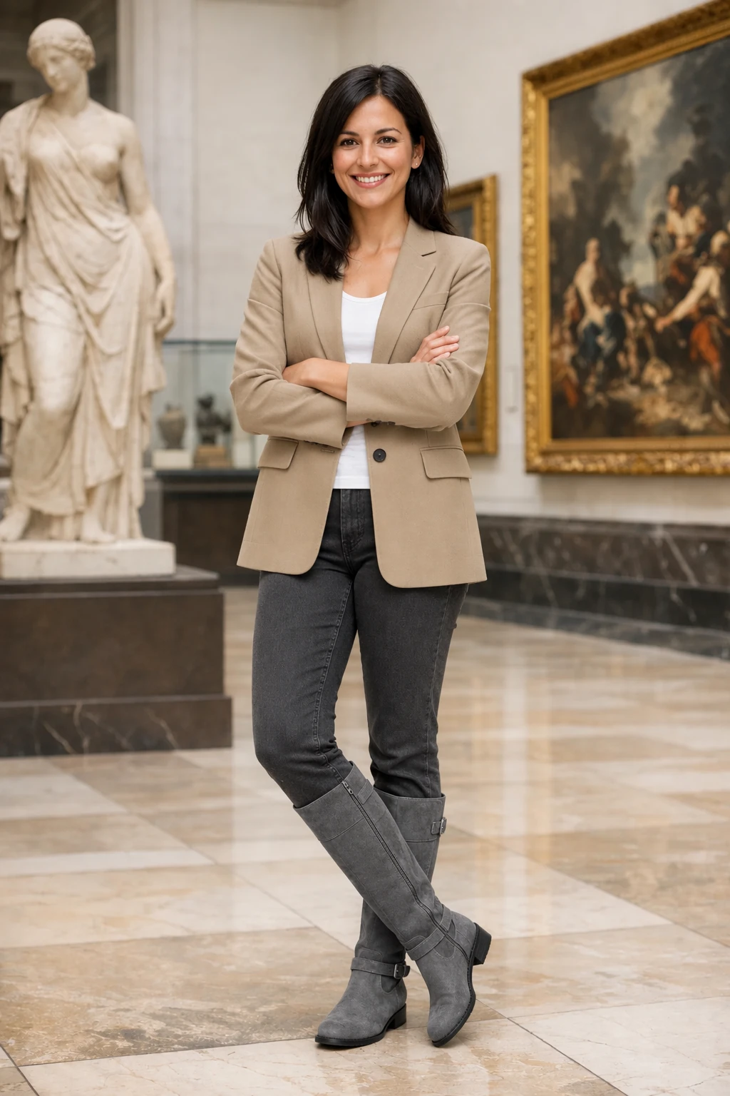 Woman wearing the supplied clothing items — GPT Image 2.5 Flare