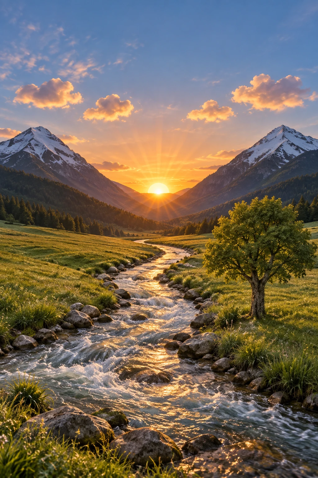Photorealistic river valley rendered from the drawing — GPT Image 2.5 Sunburst
