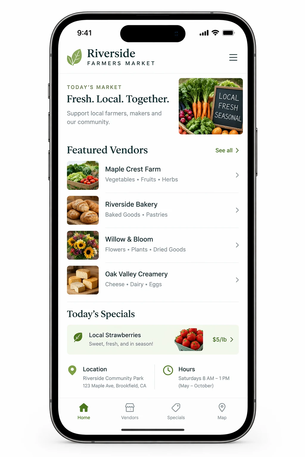 Farmers market mobile app mockup — GPT Image 2.5 Flare