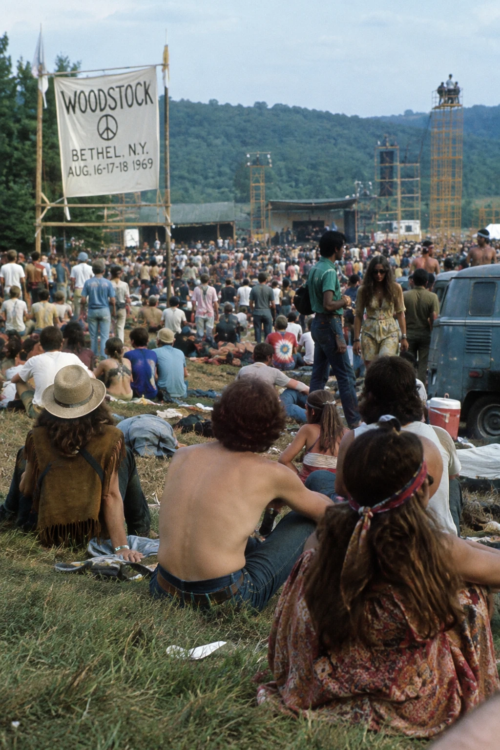 Crowd scene in Bethel, New York, in August 1969 — GPT Image 2.5 Flare
