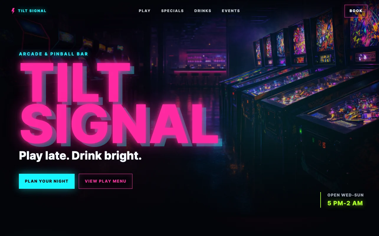 Arcade Bar Landing Page