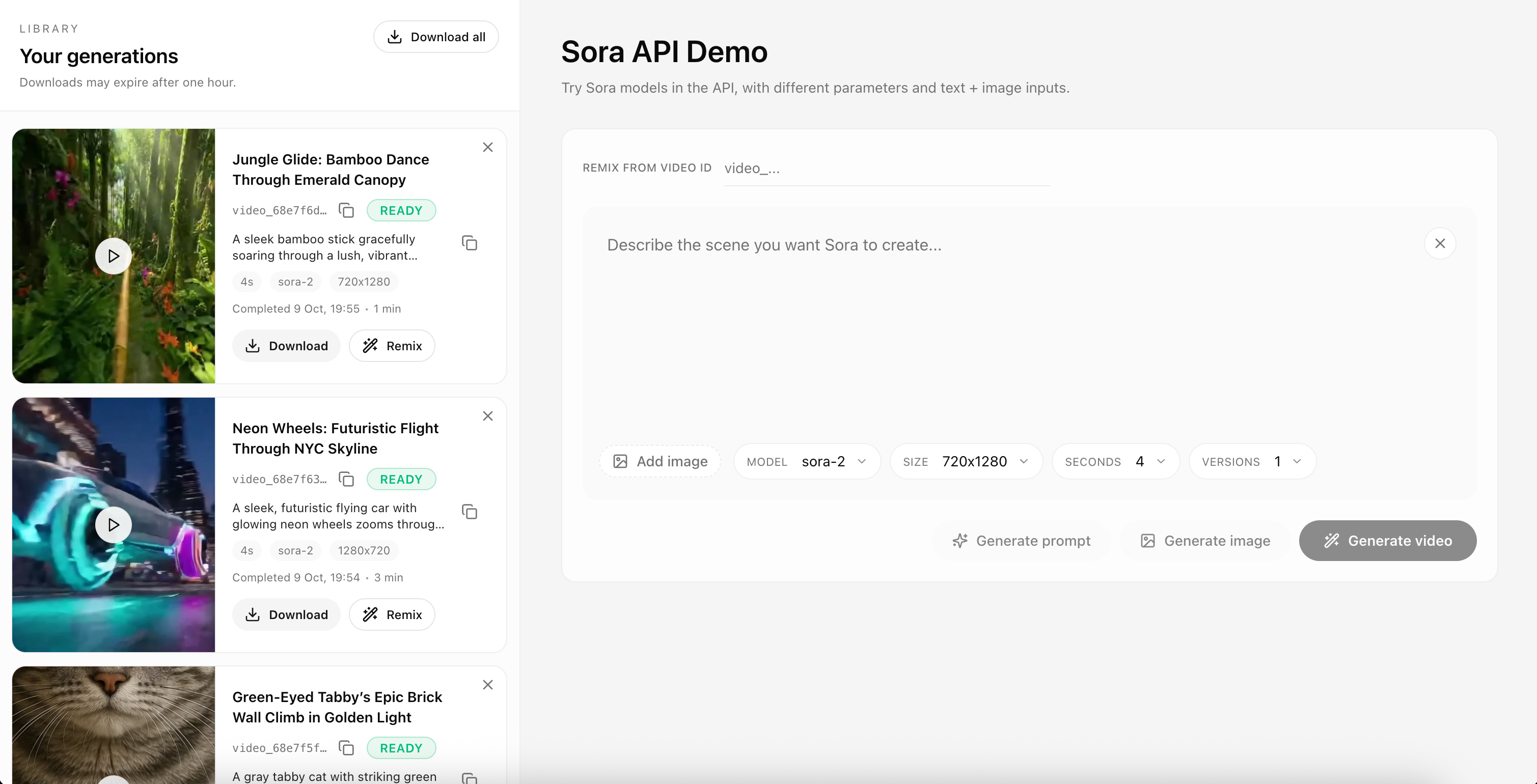 Sora Demo app screenshot